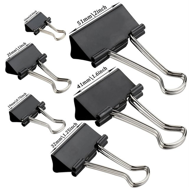 12 Stück Binder Clips mit langem Hebel in Schwarz aus Metall für Büro und Schule - Bild 1