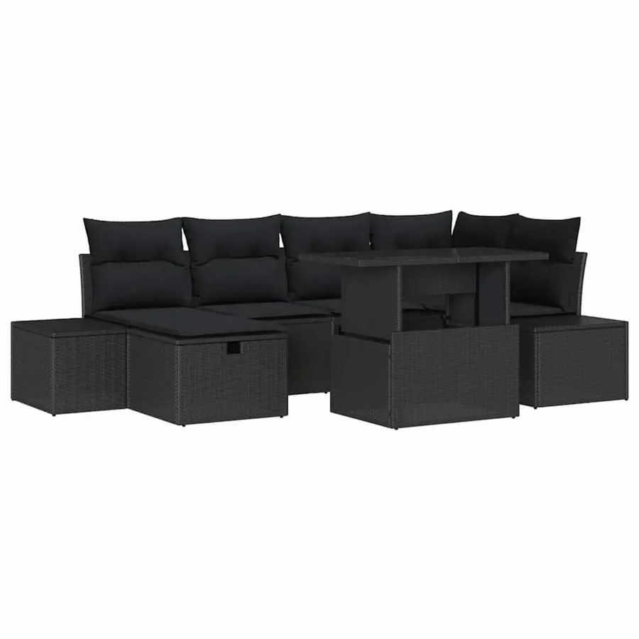 vidaXL Garten-Sofa-Set aus Poly Rattan mit Kissen, 7-teilig, Schwarz, modern - Bild 2