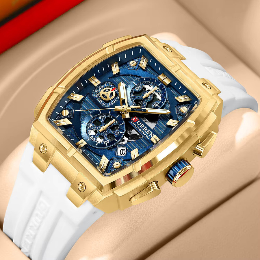 CURREN Armbanduhr Chronograph, Quarz, Kautschuk, Blau, Gold, Herren - Bild 2