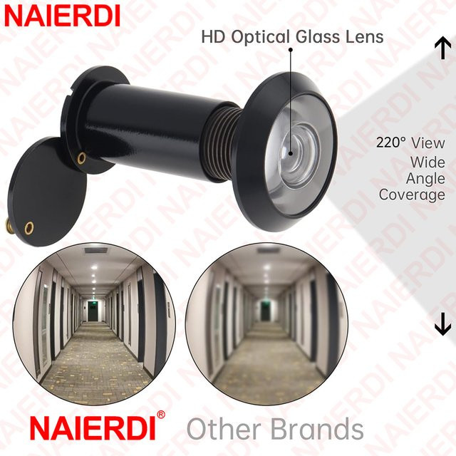 NAIERDI Türspion aus Zinklegierung mit Sichtschutz und verstellbarer Glaslinse, Schwarz, 16mm - Bild 1