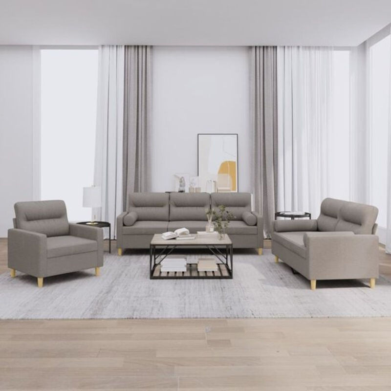 Vidaxl 3-tlg. Sofagarnitur Modern in Taupe Meliert aus Stoff mit Kissen - Bild 1