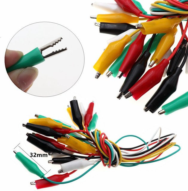 10er Set DIY Messleitungen mit 28mm Krokodilklemmen, doppelseitige Alligator-Testkabel, Länge: 46 cm - Bild 1