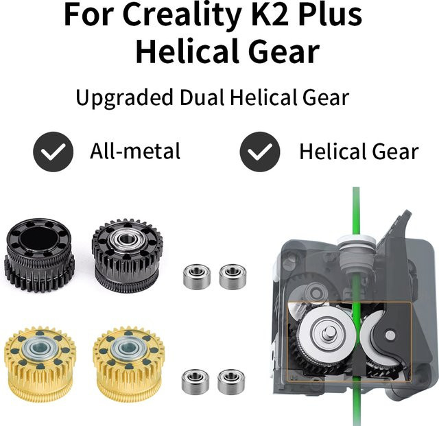 Creality Upgrade Extruder-Getriebe für K2 Plus, Ganzmetall-Filament-Antriebsrad mit vernickeltem DLC-Mantel in Schwarz und Silber - Bild 1