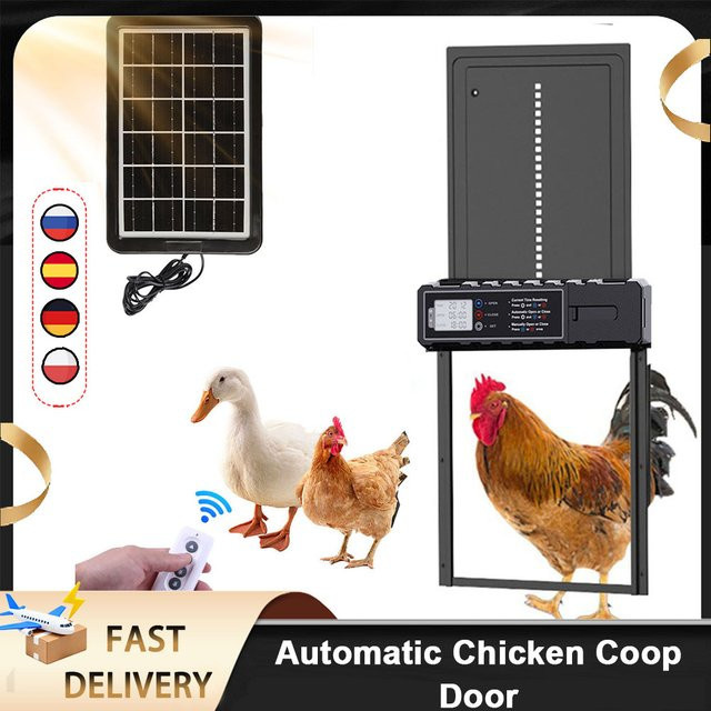 ELOOLE Automatische Hühnerstall-Tür aus Aluminium mit Timer und intelligentem Einklemmschutz, Schwarz, wasserdicht - Bild 1