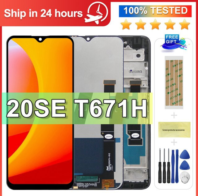 TCL 20 SE LCD-Touchscreen-Digitizer mit Rahmenbaugruppe in Schwarz, kompatibel mit T671H, T671F, T671O und T671E - Bild 1