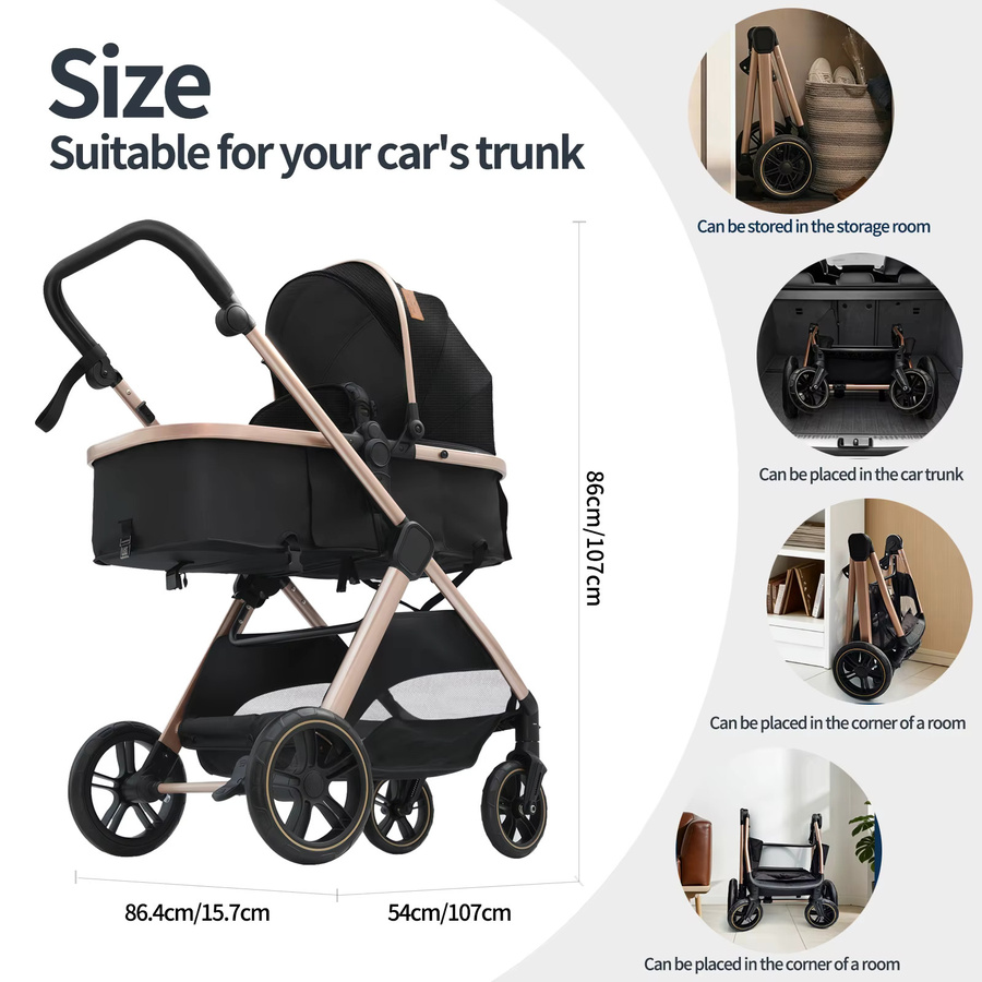Prokoke Reisebuggy für Neugeborene, faltbarer Kinderwagen aus Aluminium in Grau-Schwarz - Bild 2