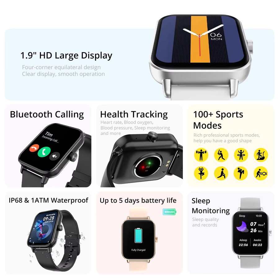 COLMI P81 Smartwatch mit Voice Calling, 1,9 Zoll Display, 24H Gesundheitsmonitor und über 100 Sportmodi in Blau - Bild 2