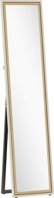 HOMCOM Ganzkörperspiegel in Weiß und Natur, moderner Standspiegel mit zweifarbigem Rahmen, höhenverstellbar oder aufhängbar, Höhe: 157 cm, Breite: 37 cm - Bild 1