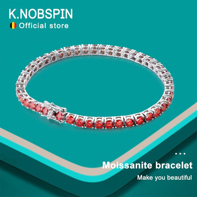 knobspin Tennis Armband, 925 Silber, Moissanite, Rubin, Unisex - Bild 1