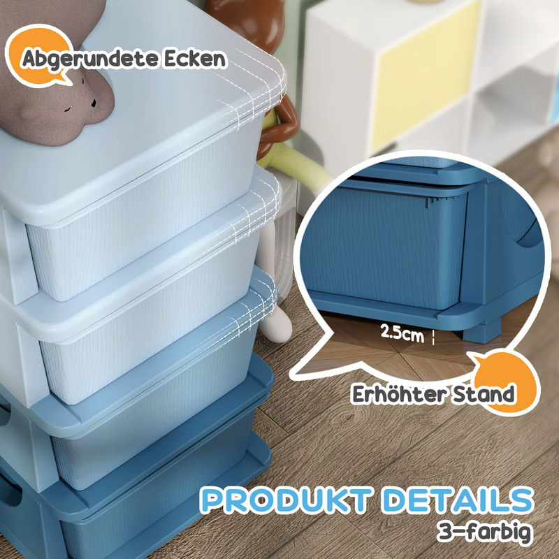 HOMCOM Schubladenschrank für Kinder aus Kunststoff in Blau mit vier Ebenen, B: 37 cm, T: 37 cm, H: 76 cm - Bild 5