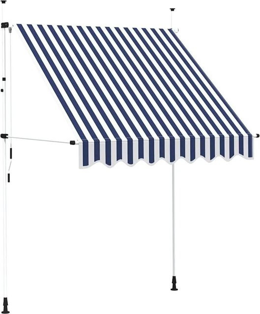 vidaXL Einziehbare Markise Handbetrieben Blau/Weiß Gestreift aus Polyester und Stahl, Breite: 200 cm - Bild 1