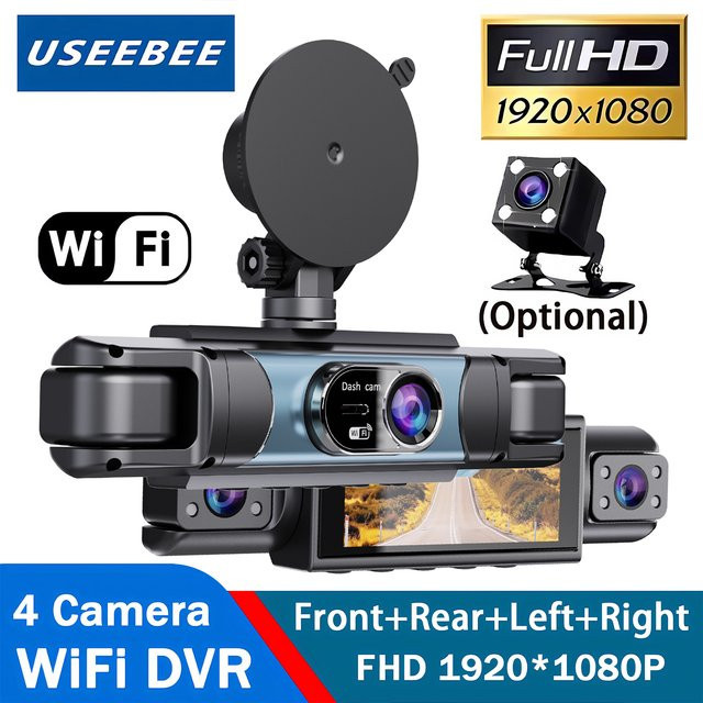 USEEBEE 4-Kamera Dashcam mit WiFi, HD 1080P Videorekorder für Front- und Rückansicht, Nachtsicht Black Box DVR für deine Fahrzeugsicherheit, Schwarz - Bild 1