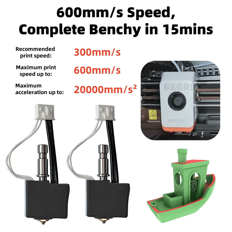 Anycubic Hotend-Druckkopf für Kobra S1/S1 Combo und S1C mit Messing- und gehärteter Stahldüse (0,2 mm, 0,4 mm, 0,6 mm, 0,8 mm) - Bild 2