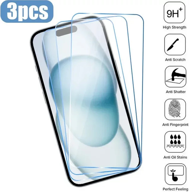 3er-Set PJPK Displayschutzfolie aus gehärtetem Glas für iPhone 15 14 13 12 11 Pro Max Mini SE in Transparent - Bild 1