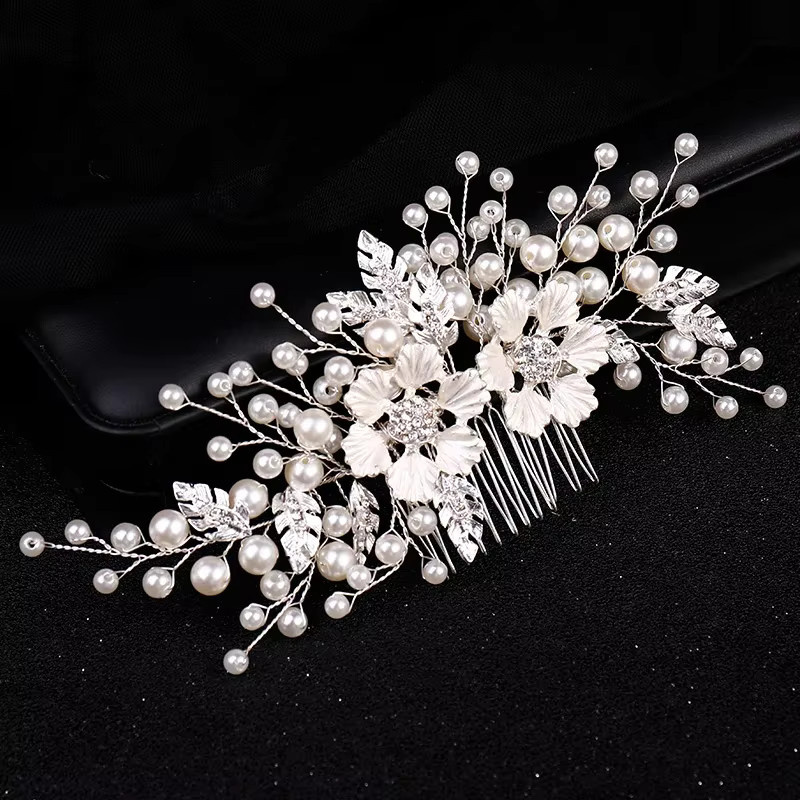 Haar Kamm Stirnband, Silber, Blume, Perle, Strass, Damen - Bild 4