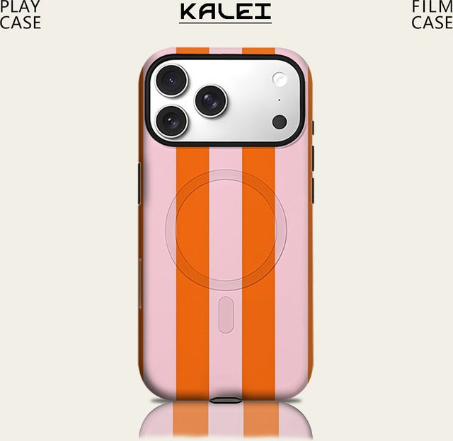 Potdemiel Handyhülle mit Orange- und Rouge-Streifen für iPhone 17 16 15 14 13 Pro Max Plus, robuste doppelschichtige Hülle mit Magnetfunktion - Bild 1
