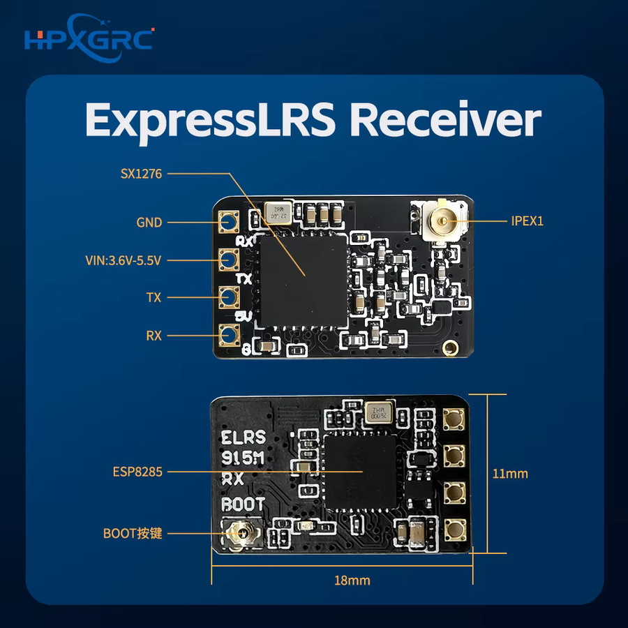 HawkSpeed ELRS 915MHz Nano-Empfänger mit T-Antenne in Schwarz, 0,6g, 50mW Telemetrie SX1276 ESP8285 IPEX1 für FPV Langstrecken-Drohnen - Bild 2