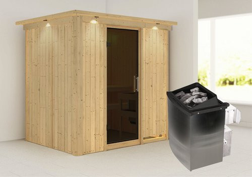 Karibu Sauna Kothla in Beige mit 9 kW Saunaofen und integrierter Steuerung für 3 Personen, B/T/H: 210 x 165 x 202 cm - Bild 1
