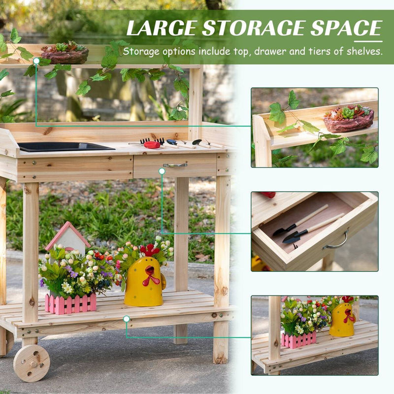 Outsunny Pflanztisch aus Holz mit Rollen in Braun, B/H/L: 45 x 119 x 92 cm - Bild 2