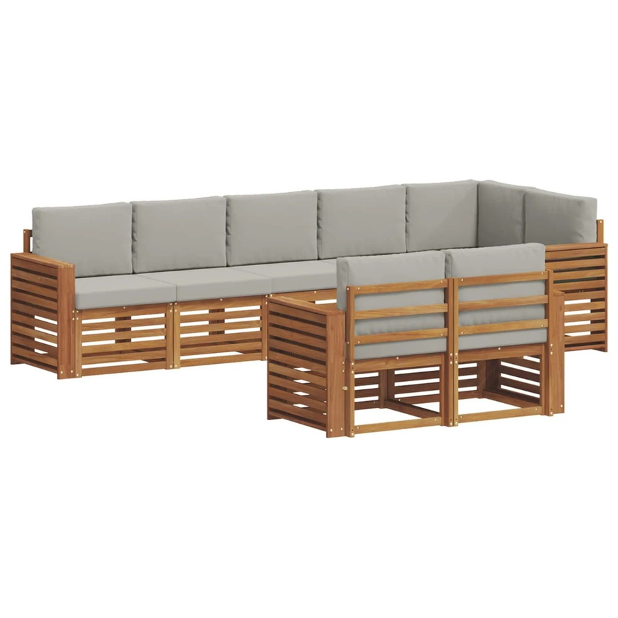 vidaXL Sofagarnitur 8-teilig L-Form aus Massivholz Akazie in Natur und Hellgrau mit Polsterung und Kissen - Bild 2