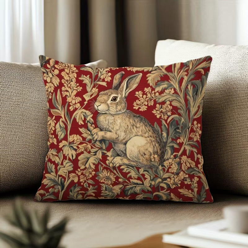 Dekorativer Kissenbezug von ZZN im Vintage-Kaninchen-Stil mit floralem Muster, Farbe Rot, Material Polyester, B/B: 45 x 45 cm - Bild 4