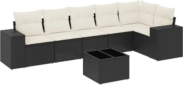 vidaXL 7-tlg Garten-Sofagarnitur in L-Form aus schwarzem PE-Rattan mit UV-beständigen Kissen und pulverbeschichtetem Stahlgestell - Bild 1