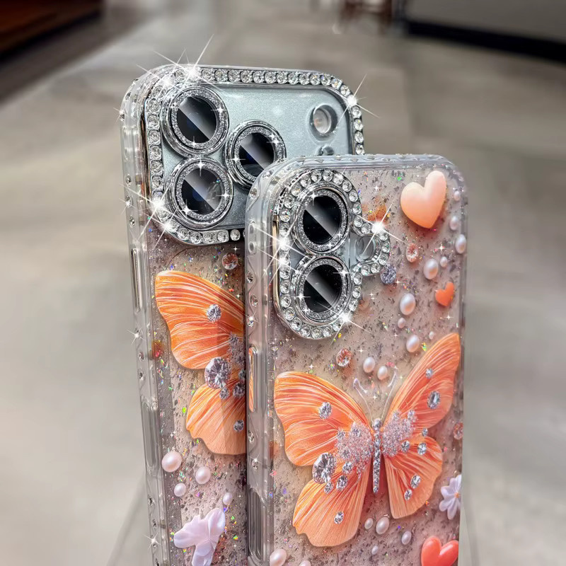 Xeber Diamant-Schmetterlings-Handyhülle für iPhone 13, 14, 15, 16 Plus, 17 Pro Max mit glitzernden Strasssteinen in Transparent und stoßfester Hartschale - Bild 3