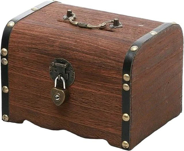 LEENKEA Retro Spardose aus Holz mit Schloss und Schlüssel, dekorative geometrische Schatzkiste, B/T/H: 14,5 x 10,0 x 9,5 cm - Bild 1