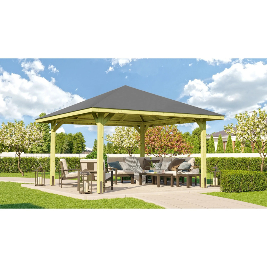 Weka Holz-Pavillon Paradies aus Nadelholz mit Satteldach und Metallhaube, Farbe: Braun, B/T: 357 x 357 cm - Bild 2
