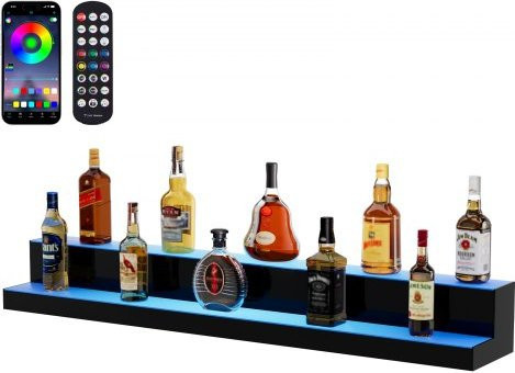 VEVOR LED Spirituosenregal aus Acryl mit 2 Ebenen, beleuchtetes Flaschendisplay für Home Bars mit App- und Fernbedienung, Multicolor, Transparent, Breite: 121 cm, Höhe: 20 cm, Tiefe: 15 cm - Bild 1