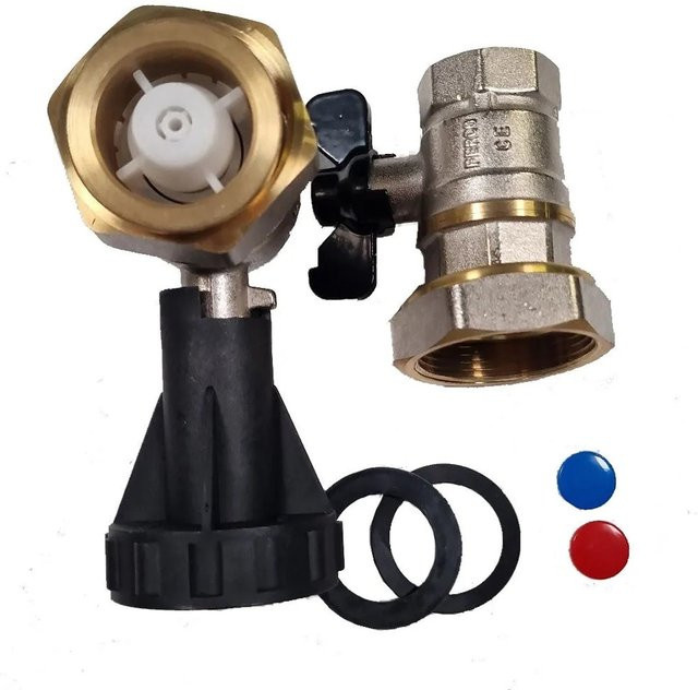 Solar+more Pumpenkugelhahn Set DN25 aus Messing mit Thermometer und T-Griff in Silber - Bild 1