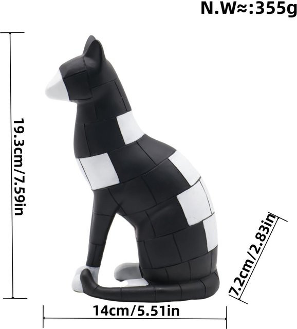 Yiran Furniture Dekofigur Katze mit Karomuster in Schwarz-Weiß aus Kunstharz für dein Wohnzimmer - Bild 1