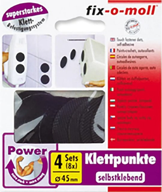 Fix-o-moll Power-Klettpunkte selbstklebend, 4 Sets, Schwarz, Durchmesser: 45 mm - Bild 1