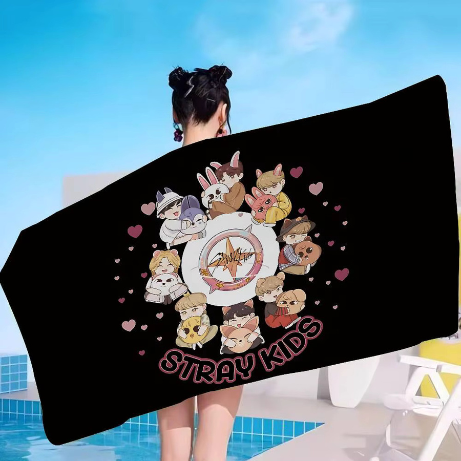 Potdemiel Kpop Anime Strandhandtuch für Kinder aus Baumwolle, Schwarz - Bild 2