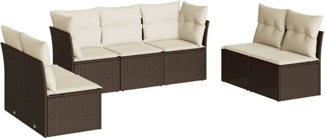 vidaXL 7-teilige Garten-Sofagarnitur aus Poly-Rattan in Braun mit cremeweißen Kissen und Stauraum - Bild 1