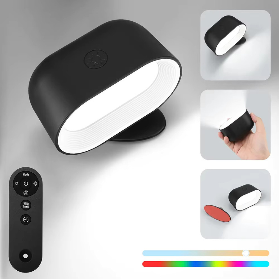 Magnetische LED-Wandleuchte von ggbingo in Schwarz, wiederaufladbare runde Leseleuchte mit 360° Rotation, Touch-Steuerung und Fernbedienung als moderne Nachtlampe oder Schrankstrahler - Bild 2