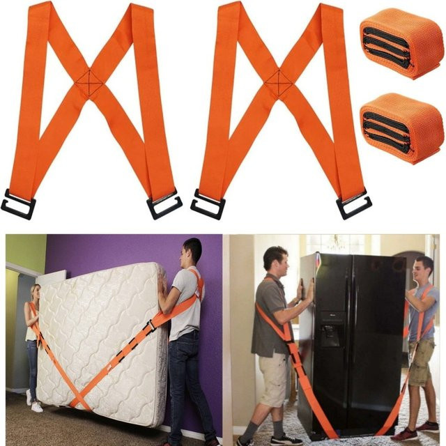 Verstellbare 2-Personen-Möbeltransportgurte in Orange mit Cam-Buckle für Sofa, Matratze und Geräte - Bild 1