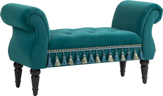 HOMCOM Luxus Polsterbank in Samtoptik mit Kautschukholz-Gestell, Farbe: Grün, B/T/H: 117 x 40 x 58 cm - Bild 1