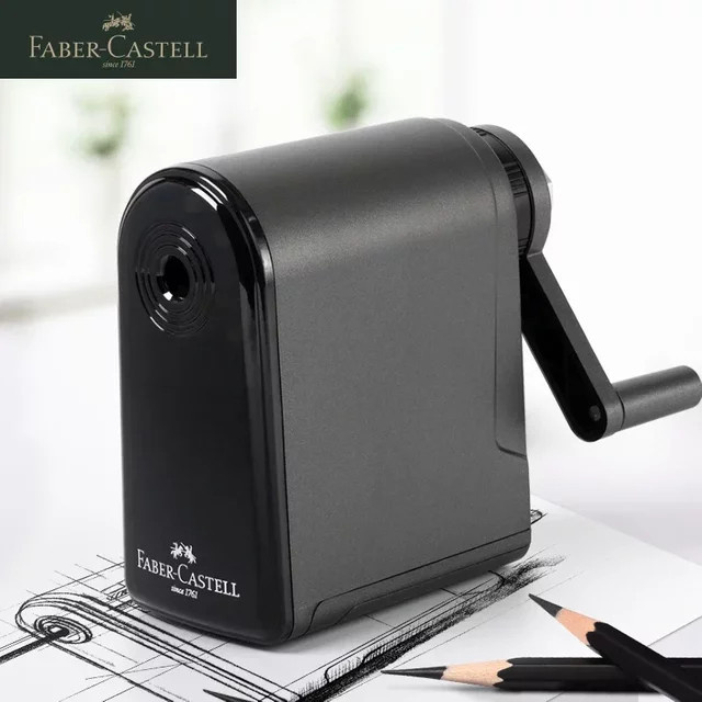 Faber-Castell Handkurbel-Bleistiftspitzer in Schwarz mit großer Kapazität für Skizzenkunst und Schule - Bild 1