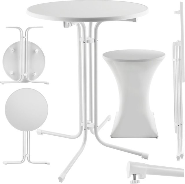 tectake Stehtisch Eren Rund mit Tischhusse Weiß H: 110 cm, B: 90 cm, T: 90 cm - Bild 1