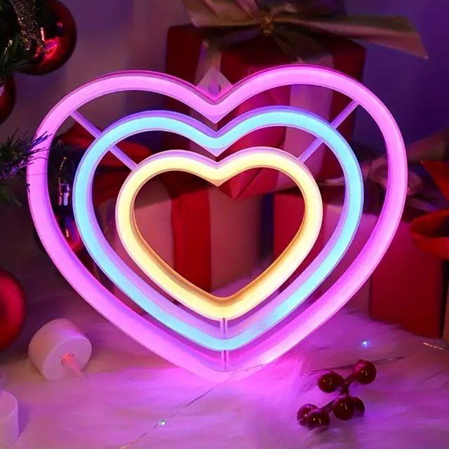Dekorative Neon-Wandleuchte in Doppelherz-Form, Mehrfarbig, B/H: 24 x 21 cm - Bild 1