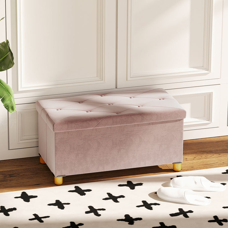 HOMCOM Aufbewahrungsbank aus Samt in Rosa, klappbare Bettbank mit Deckel für Schlafzimmer, Flur und Wohnzimmer, B/T/H: 76 x 38 x 38 cm, Aosom - Bild 2