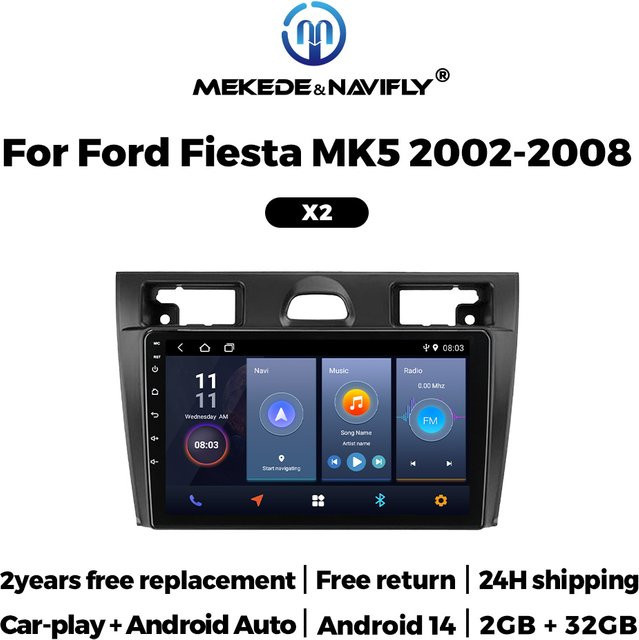 NAVIFANS Android 14 Multimedia Autoradio für Ford Fiesta MK VI 5 (2013-2017) mit 9 Zoll Display, Wireless Carplay, Android Auto, GPS, Wi-Fi und Bluetooth in Schwarz - Bild 1