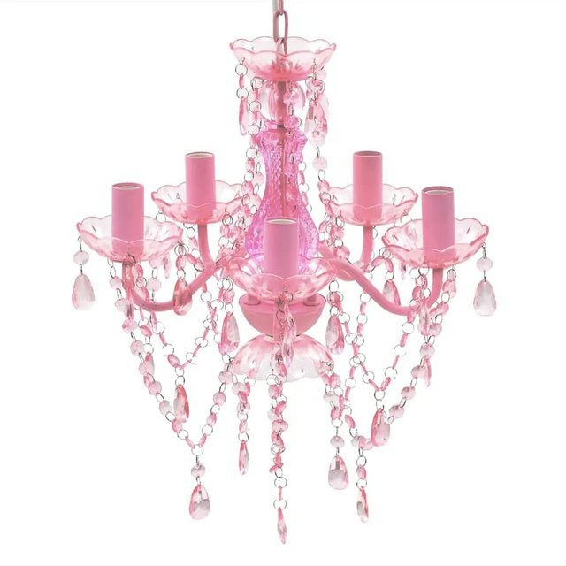 vidaXL Kronleuchter in Pink mit 5 E14 Leuchtmitteln aus Acryl für Wohnzimmer, Schlafzimmer und Esszimmer - Bild 1