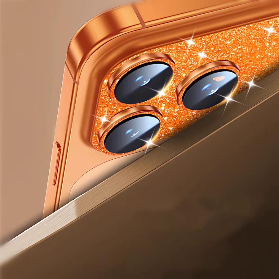 Bling Full Glitter Metall Kamera Lünette Schutz für iPhone 17 Pro Max und Air 17 Pro in Orange mit HD Glas Objektiv Ring Abdeckung - Bild 2