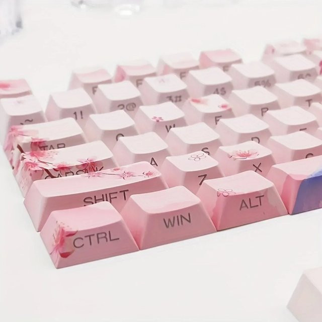 Kirschblüten-Rosa Tastenkappen für mechanische Tastaturen mit Seitengravur aus PBT-Material, 127 Tasten, beleuchtbar - Bild 1