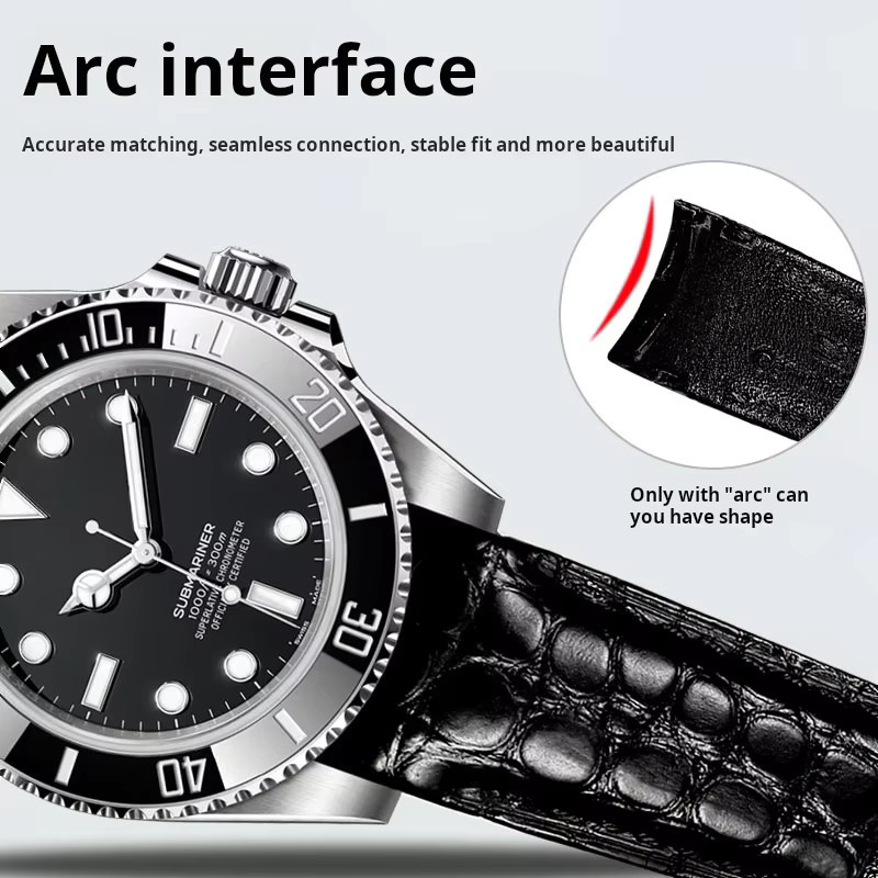ZETHYDUM Uhrenarmband Krokodilleder, 20mm, 22mm, Schwarz, Herren - Bild 3