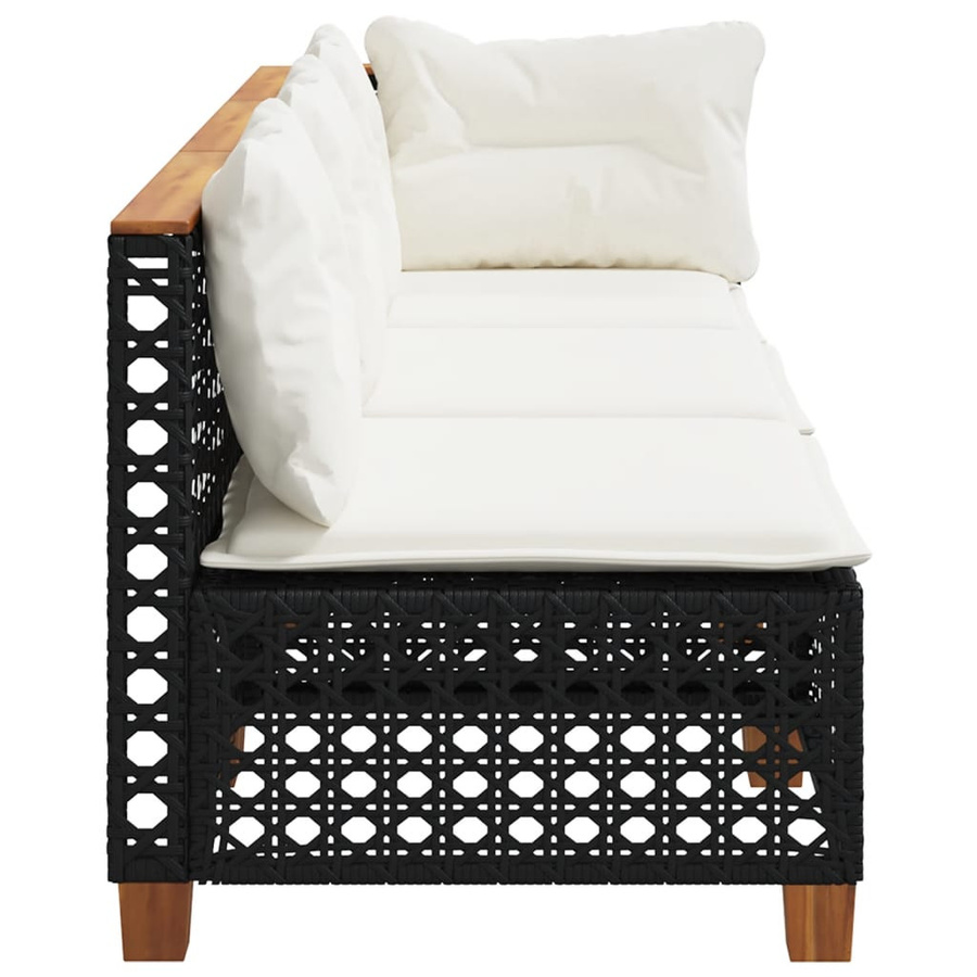 vidaXL L-Shape Gartensofa 3-Sitzer aus PE-Rattan mit Kissen in Schwarz und Akazienholz - Bild 4
