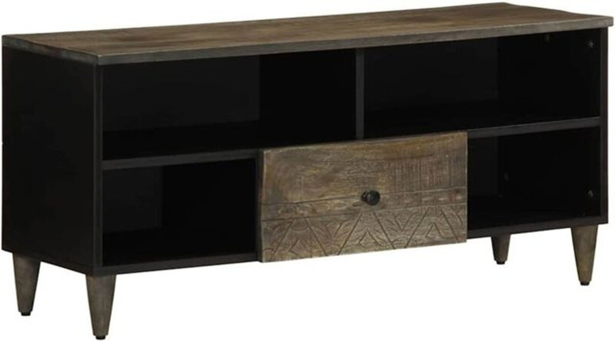 Vidaxl TV-Schrank aus Massivholz Mango in Schwarz oder Braun im Bohemian Stil, B/T/H: 100 x 33 x 46 cm - Bild 1