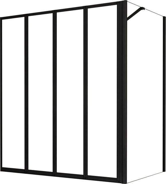 AICA Badewanneauaufsatz Faltbare Duschwand aus ESG Sicherheitsglas in Schwarz und Transparent, B: 90 cm, H: 140 cm, mit 70 cm Seitenteil - Bild 1
